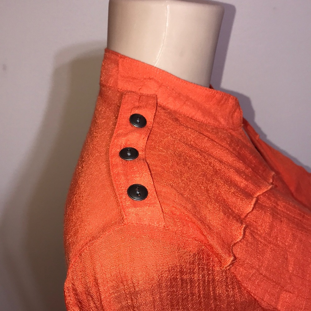 Orange Button Down Button Accent Ruffle Blouse - image 7